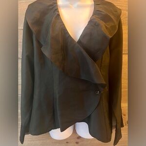 PURE SILK LUXURIOUS CLASSIC BLACK HOLIDAY COCKTAIL PARTY CAREER BLOUSE SIZE 14